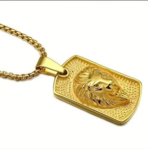 MEN'S LION PENDANT NECKLACE - GOLD